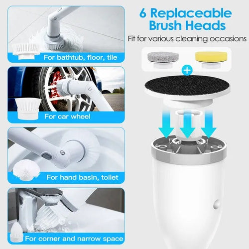 Electric Spin Scrubber Cordless Rechargeable Telescopic Cleaning Brush